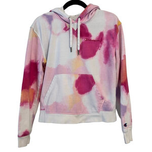 Champion Campus French Tie Dye Hoodie Sweater Size M Pink White
